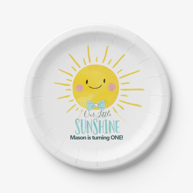 Assiettes En Carton Notre petit garçon Sunshine Blue Bow Cravate Sun P (Devant)
