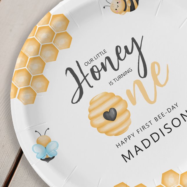 Assiettes En Carton Notre petit miel | Photo du premier anniversaire (Créateur téléchargé)