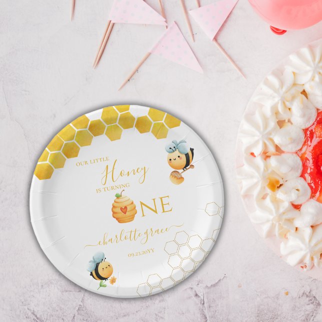 Assiettes En Carton Notre petit miel tourne une fête d'abeilles (Créateur téléchargé)