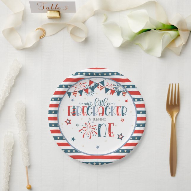 Assiettes En Carton Notre petit pétard 1er anniversaire (Mariage)