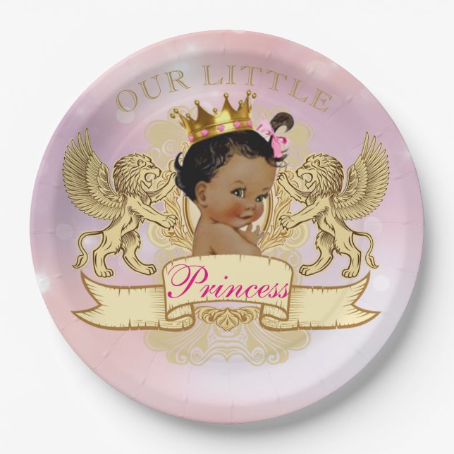Assiettes En Carton Notre petit plat de princesse Afro-américain (Devant)