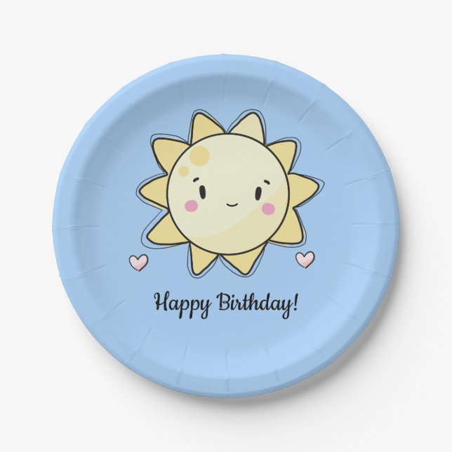 Assiettes En Carton Notre Petit Soleil Joyeux Anniversaire Bleu (Devant)