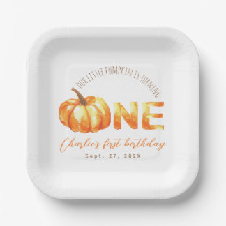 Assiettes En Carton Notre Petite Aquarelle Citrouille Première Fête d'