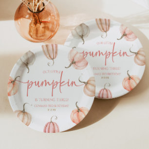 Assiettes En Carton Notre Petite Citrouille Rose Blanc Automne fête d'