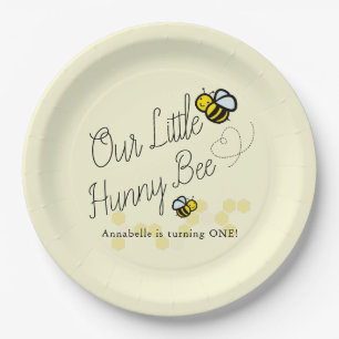 Assiettes En Carton Notre Petite Fille Jaune D'Abeille Chanté Annivers