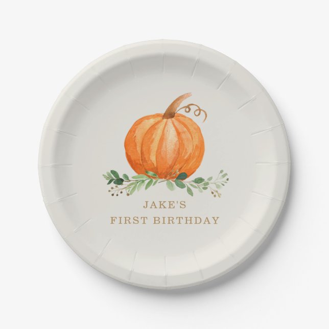 Assiettes En Carton Notre Petite Plaque D'Anniversaire Citrouille (Devant)