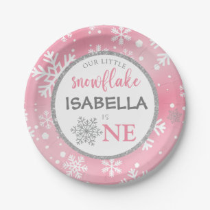 ASSIETTES EN CARTON NOTRE PETITE ROSE DE LA NEIGE 1ER ANNIVERSAIRE