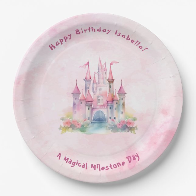 Assiettes En Carton Notre Princesse de Château fête son anniversaire (Devant)