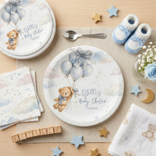 Assiettes En Carton Nounours Ballons Bleus Nuages Petit Garçon