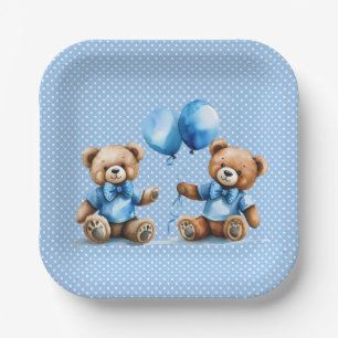 Assiettes En Carton Nounours jumeaux sur Pois