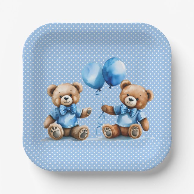 Assiettes En Carton Nounours jumeaux sur Pois (Recto)