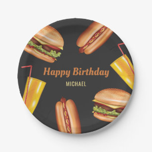 Assiettes En Carton Nourriture Rapide Hamburger Et Hot Dog Joyeux Anni