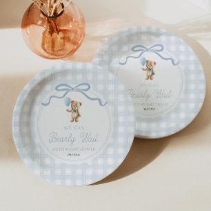 Assiettes En Carton Nous Pouvons à Peine Attendre Ours en Peluche Bleu