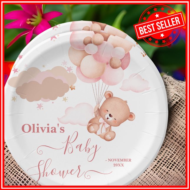 Assiettes En Carton Nous Pouvons Attendre Pink Pooh Baby shower Ours (Créateur téléchargé)