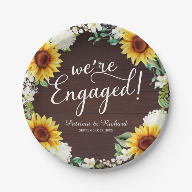 Assiettes En Carton Nous sommes engagés Rustic Sunflowers Engagement P (Devant)