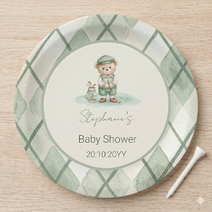 Assiettes En Carton Nouveau au Club  Baby Shower Ours de Golf Vert 