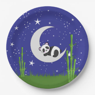 Assiettes En Carton Nouveau bébé panda sur la lune