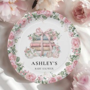 Assiettes En Carton Nouveau chapitre Bow rose Baby shower floral