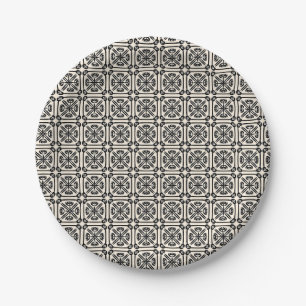 Assiettes En Carton Nouveau Espagnol Carrelage Motif Noir et Crème