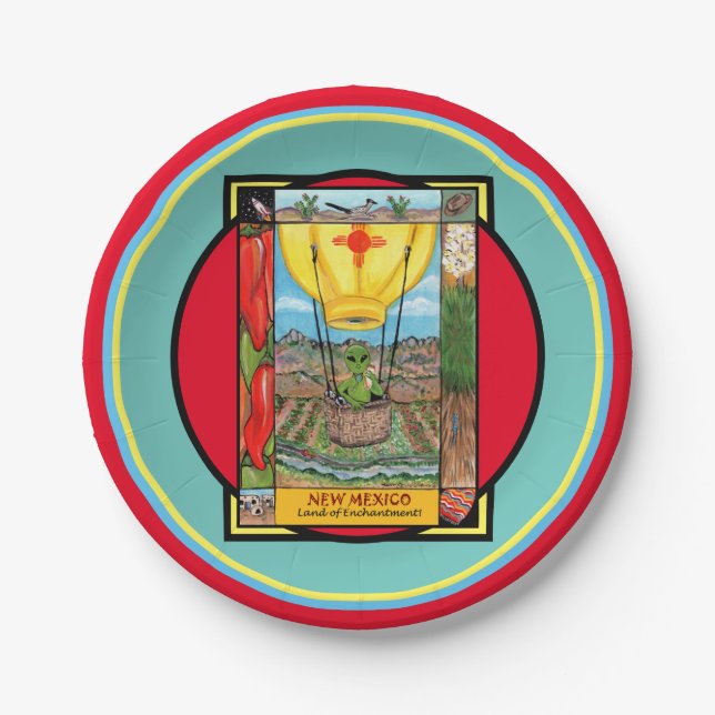 Assiettes En Carton Nouveau-Mexique Roswell Alien Funny Hot Air Balloo (Devant)