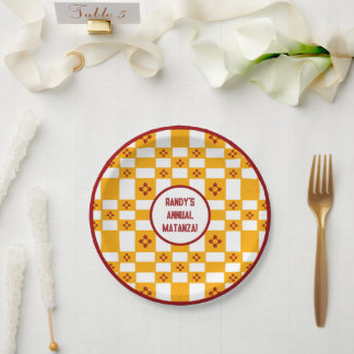 Assiettes En Carton Nouveau-Mexique Zia Jaune Rouge Blanc Carrés