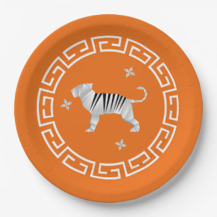 Assiettes En Carton Nouvel An Chinois Origami Tiger & Etoiles