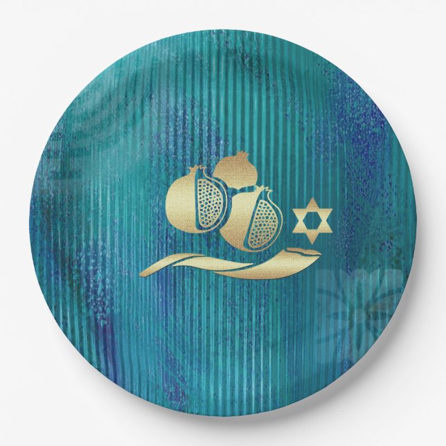 Assiettes En Carton Nouvel An juif | Plaques papier Rosh Hashanah (Devant)