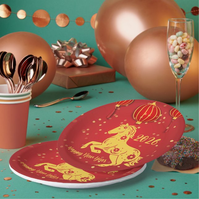 Assiettes En Carton Nouvel An lunaire 2026 | Année du cheval (Multi)