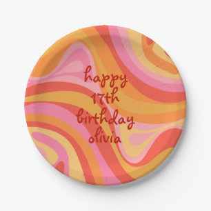 Assiettes En Carton Nouvel anniversaire de Groove Retro Abstrait rose