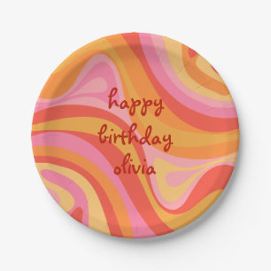 Assiettes En Carton Nouvel anniversaire de Groove Retro Abstrait rose 