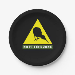Assiettes En Carton Nouvelle-Zélande, Kiwi Bird & No Flying Zone /Aote