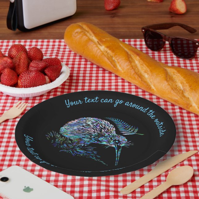 ASSIETTES EN CARTON NOUVELLE-ZÉLANDE PAUA KIWI PERSONNALISABLE (Pique-nique)