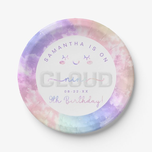 Assiettes En Carton Nuage Neuf Plaques Papier 9e Anniversaire - Pastel (Devant)