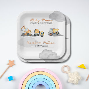 Assiettes En Carton Nuages bébé en construction baby shower