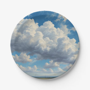 Assiettes En Carton Nuages blancs et ciel bleu clair