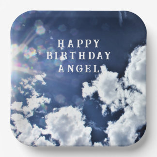 Assiettes En Carton Nuages célestes "Joyeux Anniversaire" "Ange"