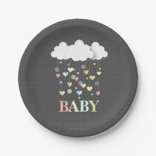 Assiettes En Carton Nuages + Coeurs Baby shower neutre