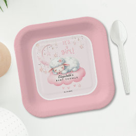 Assiettes En Carton Nuages de lune Baby shower d'agneau rose