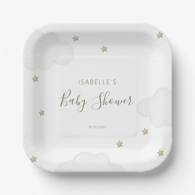 Assiettes En Carton Nuages et étoiles neutres selon le genre (Recto)