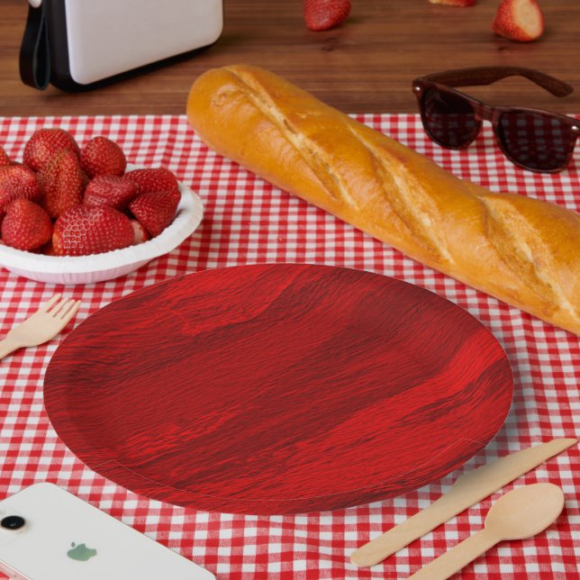 Assiettes En Carton nuances diagonales Abstraites de conception rouge (Pique-nique)