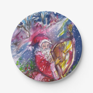 ASSIETTES EN CARTON NUIT DE NOËL /SANTA CLAUS JOUER AU HARP