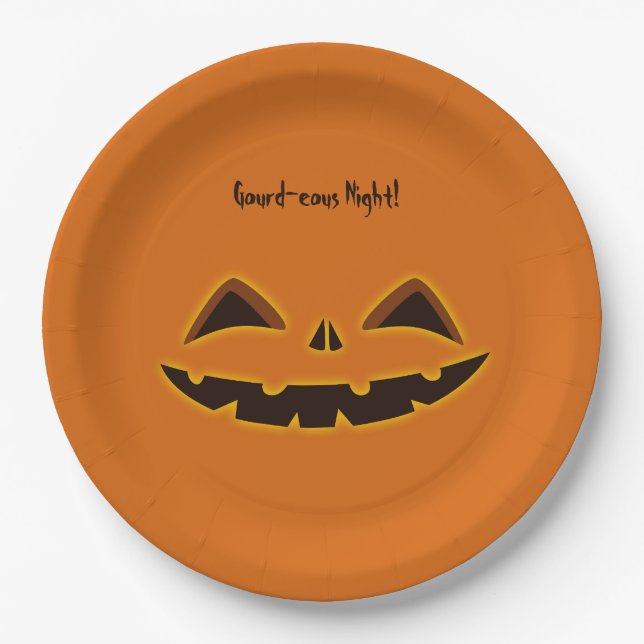 Assiettes En Carton Nuit Gourde d'Halloween (Devant)