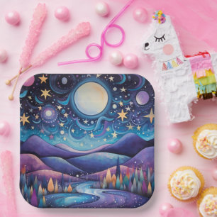 Assiettes En Carton Nuit lunaire Big Moon Paysage