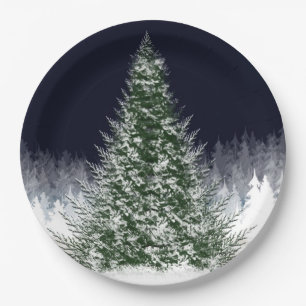 Assiettes En Carton Nuit Silencieuse Neige Couverte Noël Arbre de No