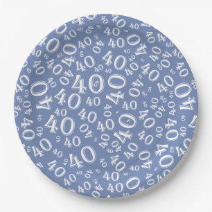 Assiettes En Carton Numéro 40e anniversaire Motif bleu/blanc