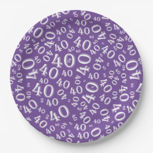 Assiettes En Carton Numéro 40e anniversaire Motif pourpre/blanc