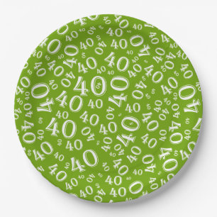 Assiettes En Carton Numéro 40e anniversaire Motif Vert/Blanc