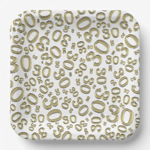 Assiettes En Carton Numéro aléatoire du 30e âge Motif blanc/or