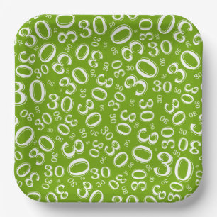 Assiettes En Carton Numéro aléatoire du 30e âge Motif blanc/vert