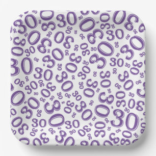 Assiettes En Carton Numéro aléatoire du 30e âge Motif violet/blanc